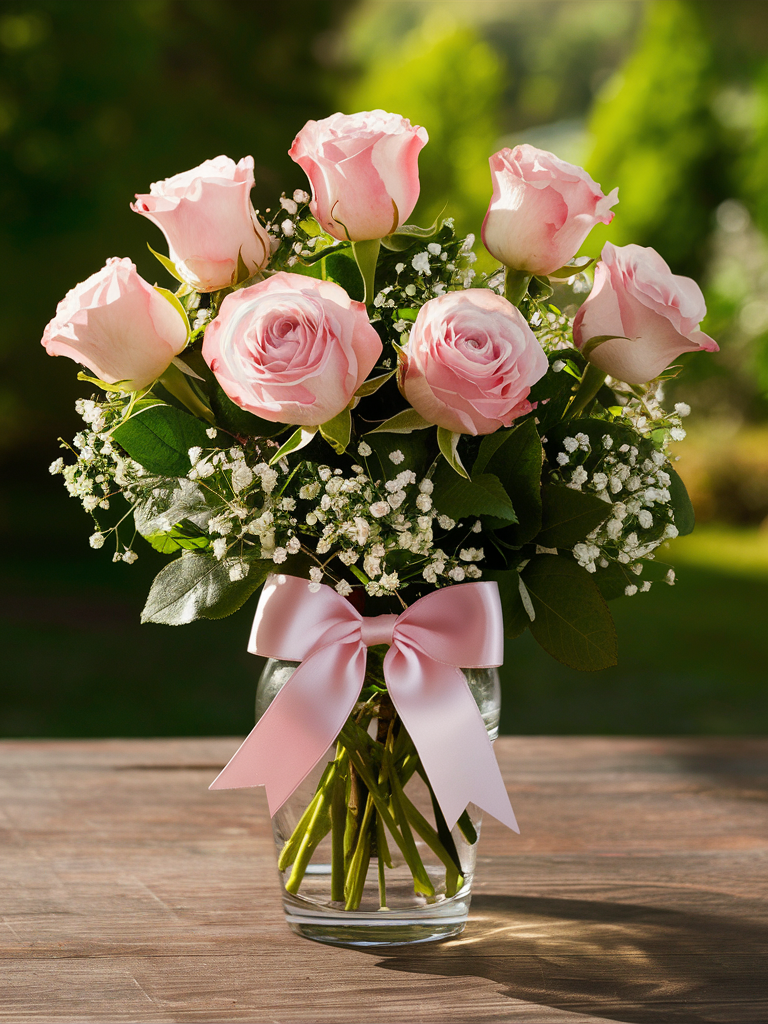 7 Pink Roses in a Vase