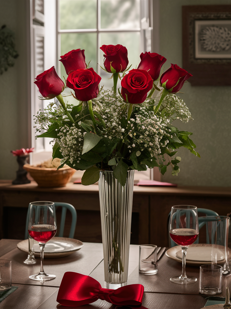 7 Red Roses in a Glass Vase