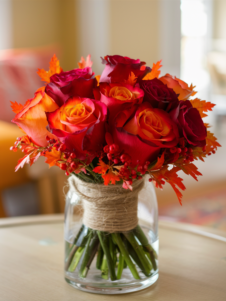 Fiery Autumn Roses Arrangement