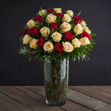 Vibrant Harmony: 24 Red &amp; Yellow Roses