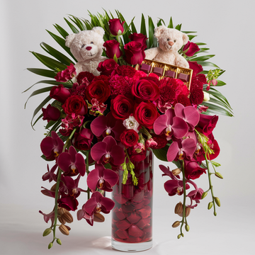 Ruby Radiance Vase including Chocolate and 2x Teddy Bear