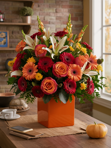 Fall Bouquet in Orange Cube