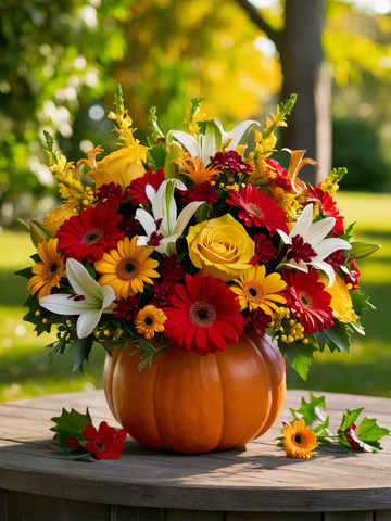 Fall Blooms in a Pumpkin