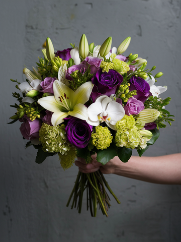 Purple and Yellow Premium Seasonal Blooms Bouquet