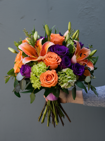 Orange and Purple Premium Seasonal Blooms Bouquet