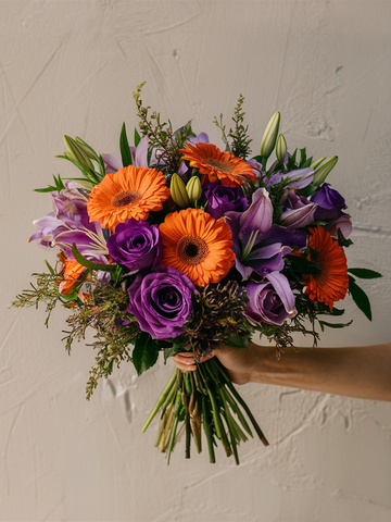 Purple and Orange Seasonal Blooms Bouquet