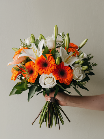 Orange and White Seasonal Blooms Bouquet