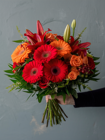 Orange and Red Seasonal Blooms Bouquet