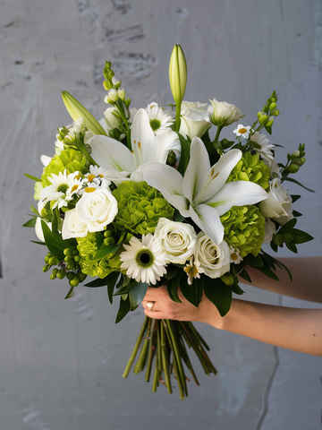 White and Green Seasonal Blooms Bouquet