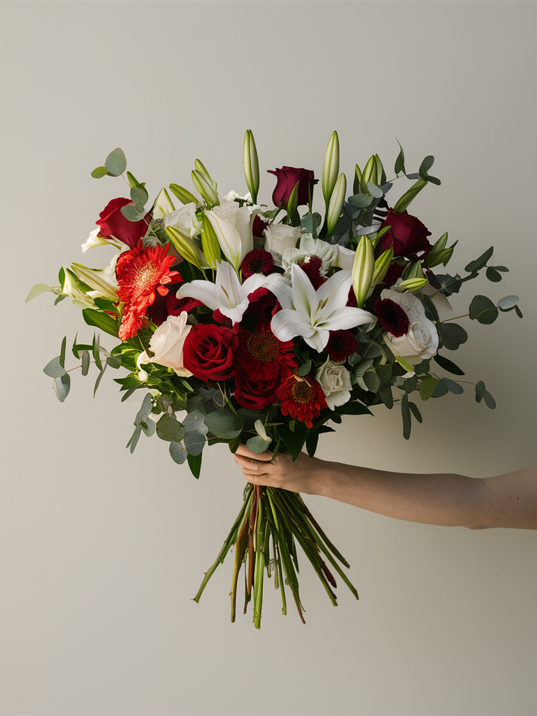 Elegant Red & White Mixed Seasonal Blooms Bouquet