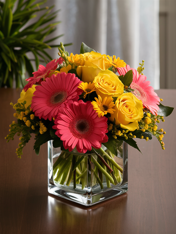 Pink & Yellow Sunrise Cube Bouquet