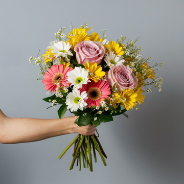 Pink and Yellow Seasonal Blooms Bouquet