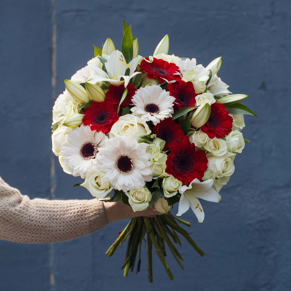 White and Red Mixed Seasonal Blooms